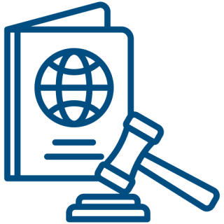 Mask group Passport and gavel icon on black background.