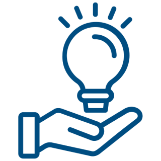 Mask group Hand holding a glowing light bulb icon.